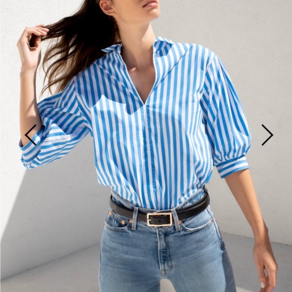 AYR CAPESIDE POPOVER TOP in ATHENS BLUE | sz XL | NWOT